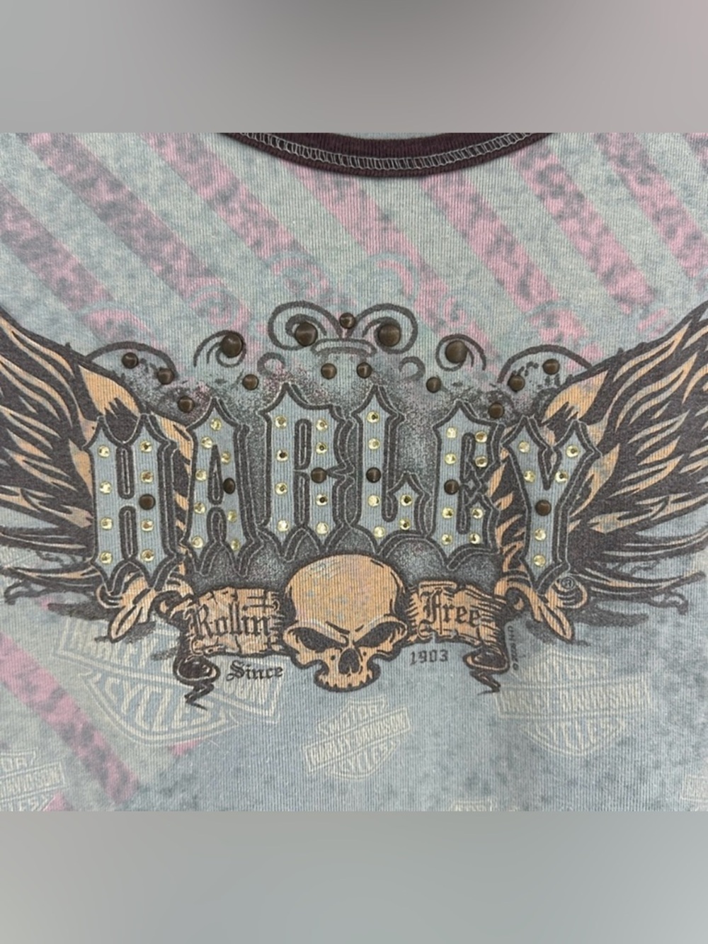 Y2K 2008 Harley Davidson Skull & Wings 100% Cotton Tank Top in Blue size Medium - Picture 3 of 7